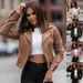 Women's Clothing popular zipper short jacket diagonal zipper buckskin top_maomaolike.com
