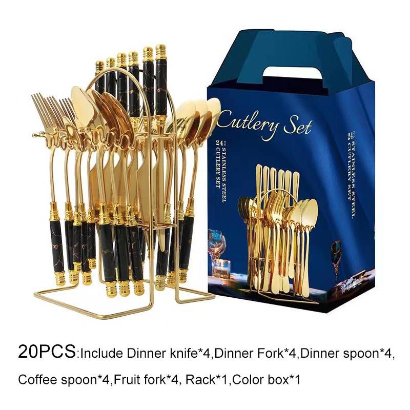 20PCS/24PCS Stainless Steel Knife Fork Spoon Cutlery Flatware Tableware Dinnerware Set With Ceramic Handle Storage Holder Rack_maomaolike.com