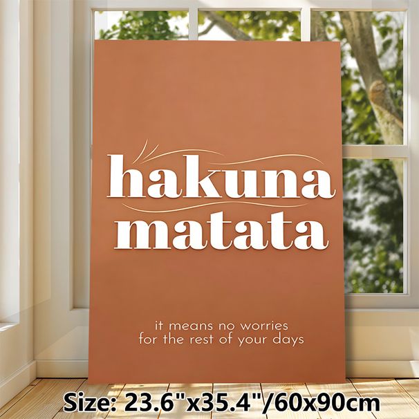 Hakuna Matata Themed Painting Poster, Warm Brown Minimalist Typographic Poster, Delivers Care-free Positive Message For Living Room, Bedroom Or Office_maomaolike.com