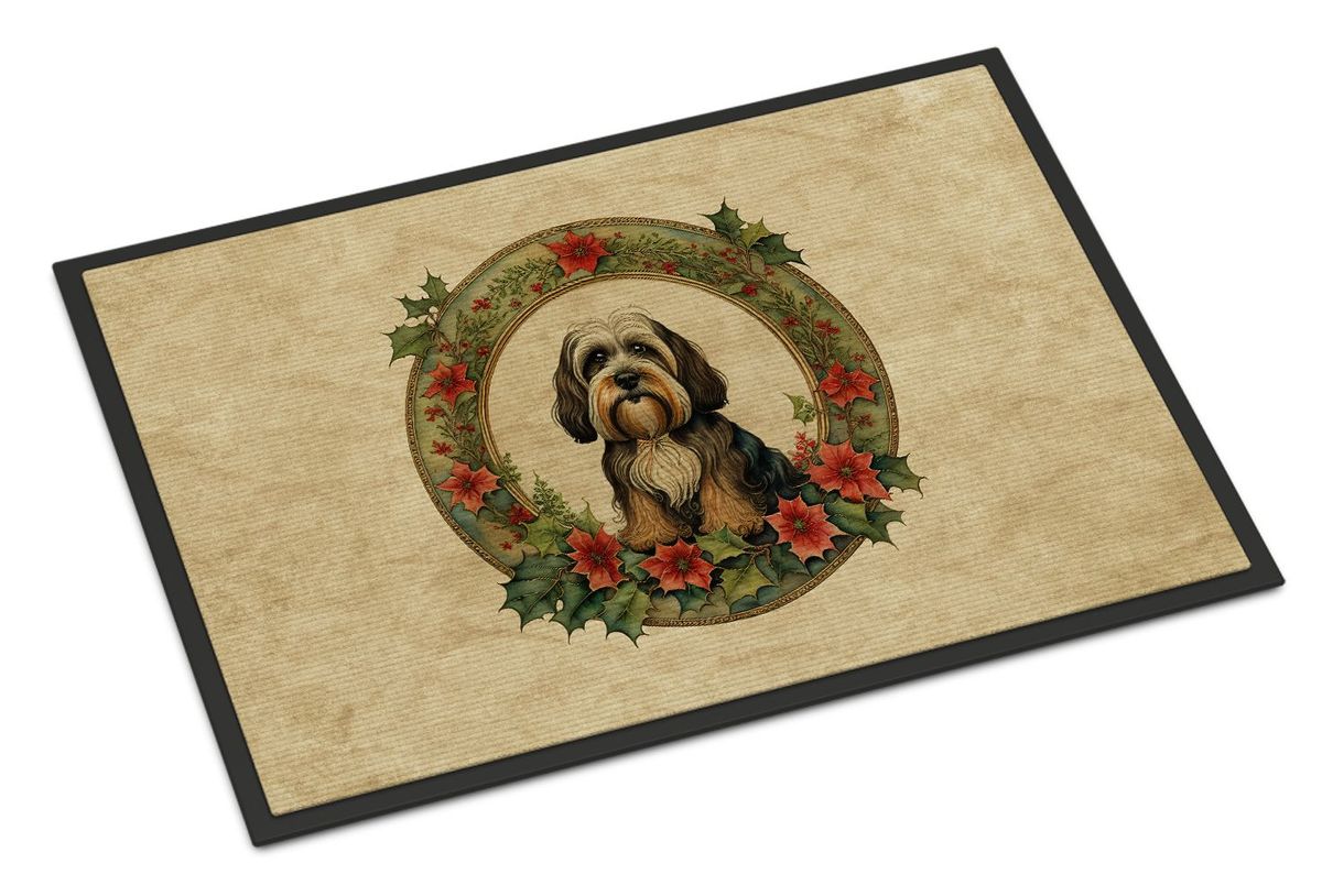 Tibetan Terrier Christmas Flowers Doormat Front Door Mat Indoor Outdoor Rugs For Entryway, Non Slip Washable Low Pile, 24H X 36W_maomaolike.com