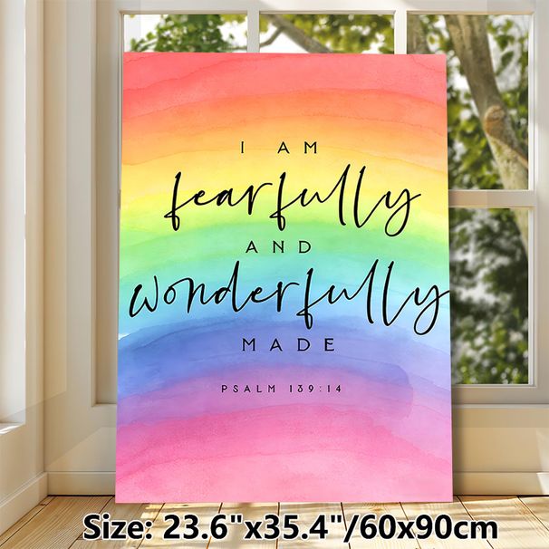 Inspirational Psalm 139:14 Scripture Painting Poster, Soft Watercolor Rainbow Gradient Poster, Uplifting Spiritual Quote Decor For Home, Bedroom_maomaolike.com