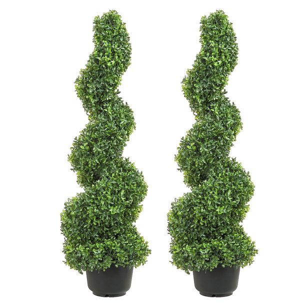 VEVOR 2 Pcs. Artificial Boxwood Tower Topiary Spiral Artificial Plant 122cm High Decorative Plant Green Plastic PE Iron Topiary Plants Incl. 10 Pcs. Replacement Leaves_maomaolike.com