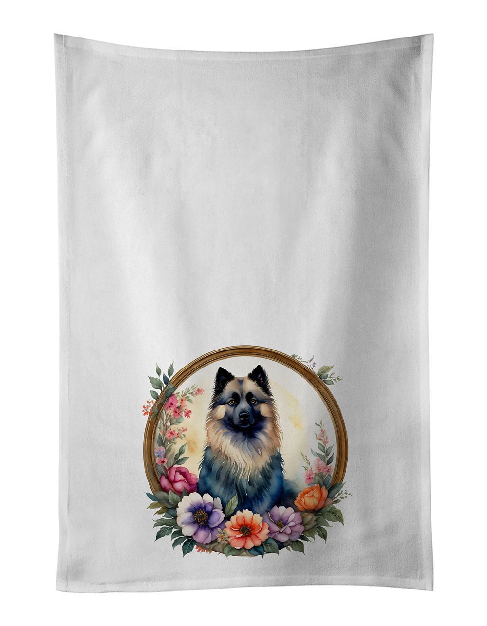 Keeshond And Flowers Kitchen Towel Set Of 2 White Dish Towels Decorative Bathroom Hand Towel For Hand, Face, Hair, Yoga, Tea, Dishcloth, 19 X 28", White_maomaolike.com