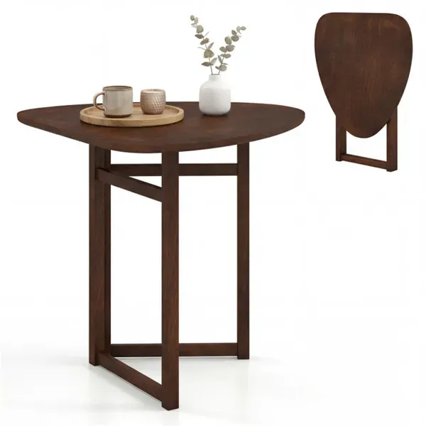 31.5" Small Folding Dining Table, Walnut Solid Wood Foldable Kitchen Table For 2 People_maomaolike.com