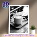 Latte Art Coffee Painting Poster, Monochrome Minimalist Coffee Cup Scene Poster, Elegant Tranquil Decor Ideal For Cafe, Kitchen And Dining Space_maomaolike.com