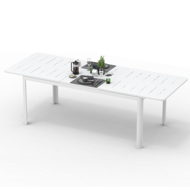 Patio Dining Expandable Table, Metal Aluminum Outdoor Table For 6-8 Person Rectangular Table For Porch Lawn Garden Bistro Ivory White_maomaolike.com