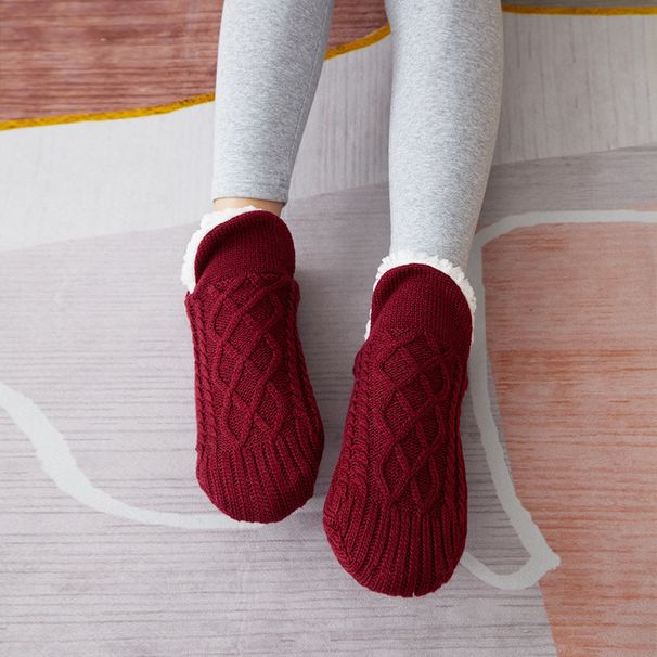 Unisex socks plus velvet thick winter women's adult bottom glue adult warm indoor home socks men's socks overshoes_maomaolike.com