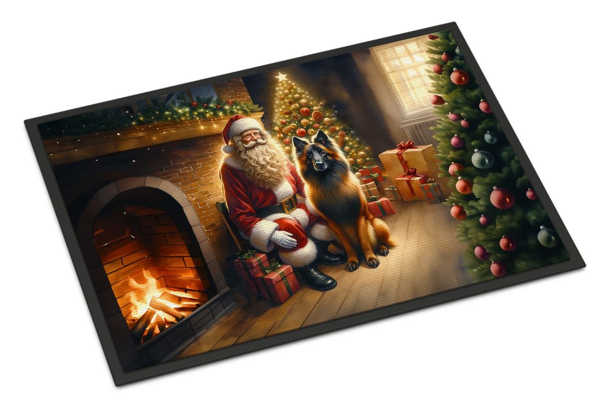 Belgian Tervuren And Santa Claus Doormat Front Door Mat Indoor Outdoor Rugs For Entryway, Non Slip Washable Low Pile, 24H X 36W_maomaolike.com