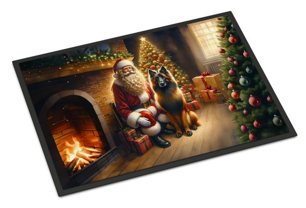 Belgian Tervuren And Santa Claus Doormat Front Door Mat Indoor Outdoor Rugs For Entryway, Non Slip Washable Low Pile, 24H X 36W_maomaolike.com