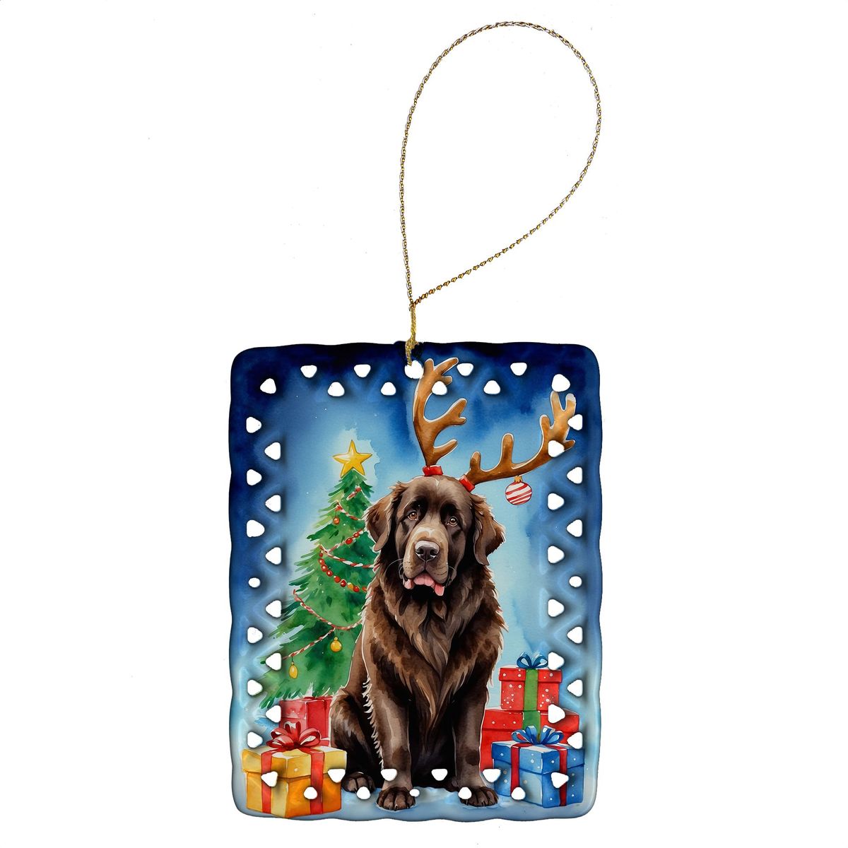 Chocolate Christmas Reindeer Porcelain Ornament Christmas Tree Hanging Decorations For Home Christmas Holiday, Rectangle, Gift, Multicolor_maomaolike.com