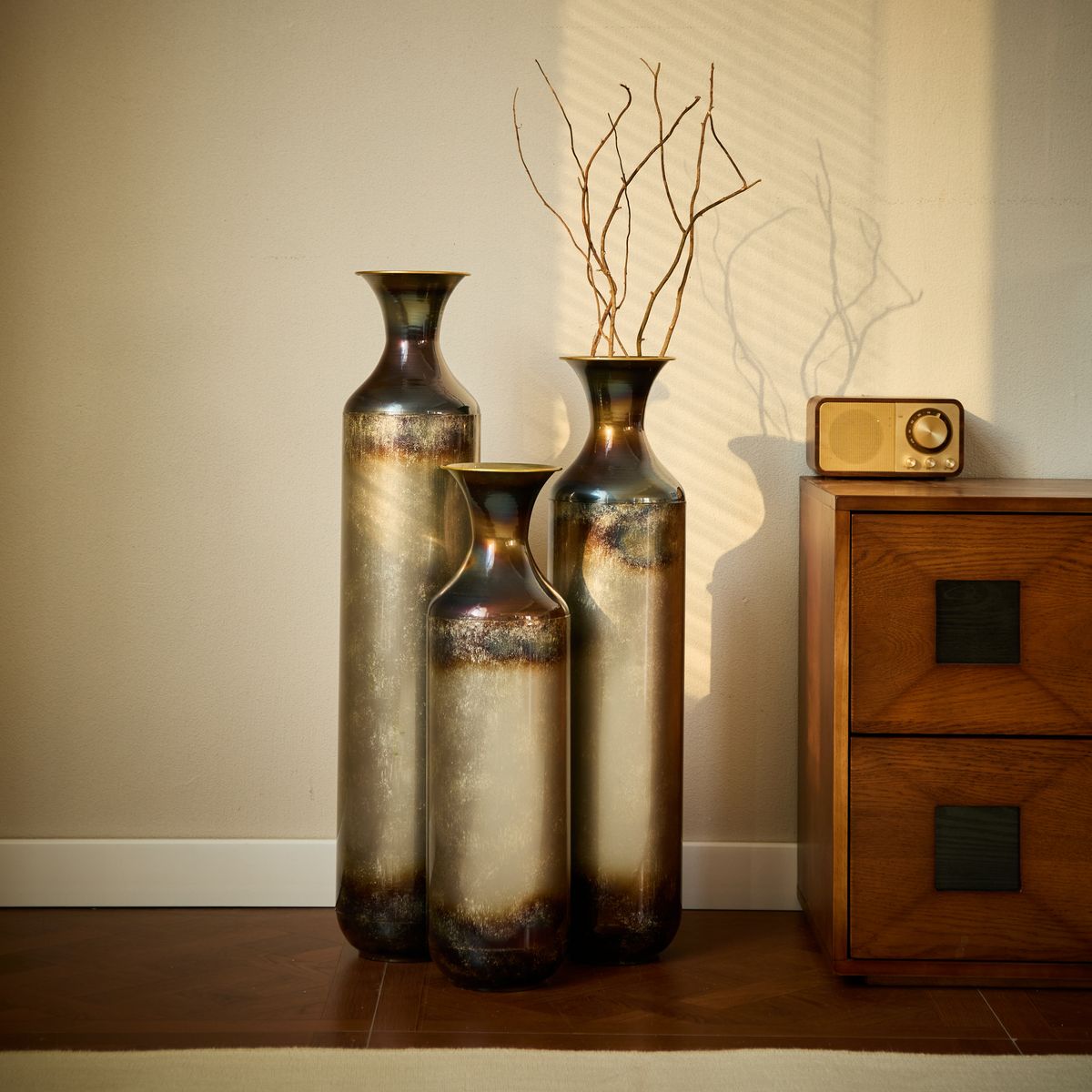Floor Metal Vase Modern Style Decoration Home Droplet Shaped White Metal Vase 3-piece Set Gorgeous Home Decoration Large Glazed Metal Vase_maomaolike.com