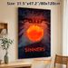 "SINNERS" Dark Themed Painting Poster, Moody Surreal Scene With Glowing Red Orb And Dimly Lit Cabin Poster, Atmospheric Dramatic Artwork Ideal For_maomaolike.com