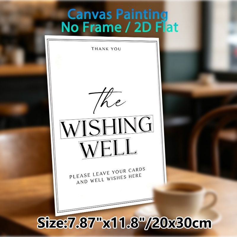 Wishing Well Themed Painting Poster, Minimalist Black & White Typographic Poster, Clear Guidance For Leaving Cards And Well Wishes, Ideal For_maomaolike.com