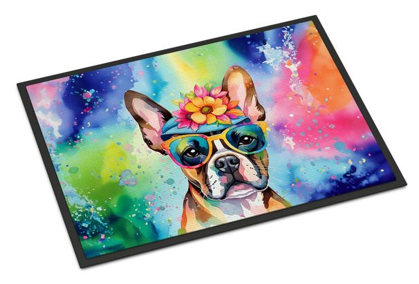 Boston Terrier Hippie Dawg Doormat Front Door Mat Indoor Outdoor Rugs For Entryway, Non Slip Washable Low Pile, 24H X 36W_maomaolike.com
