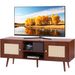VEVOR Rattan TV Stand, Boho TV Cabinet For 55 Inch TV, Mid Century Modern TV Stand, Rattan TV Console With Adjustable Shelfs For Living Room, Media Room, Walnut_maomaolike.com