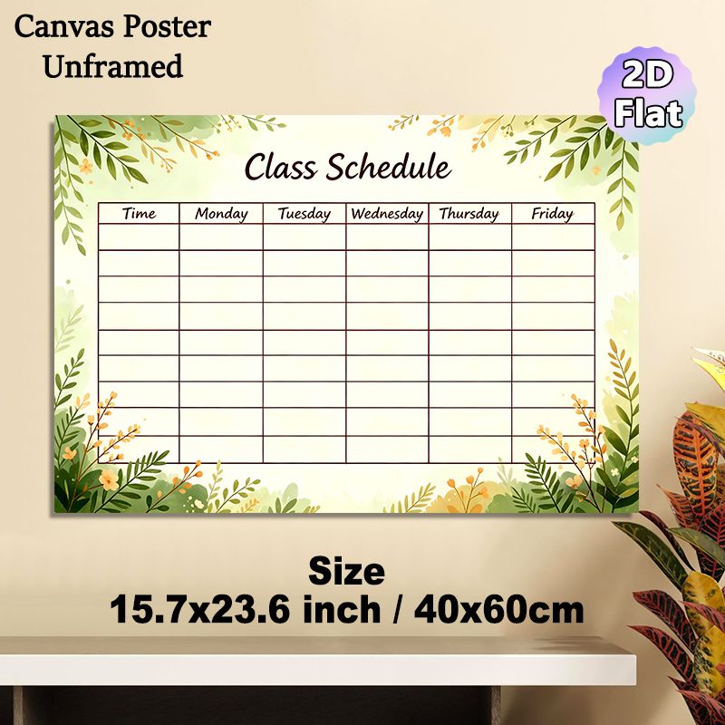 Class Schedule Painting Poster, Soft Watercolor Botanical Border Poster, Practical Weekly Class Organizer, Ideal For Classroom And Study Spaces_maomaolike.com