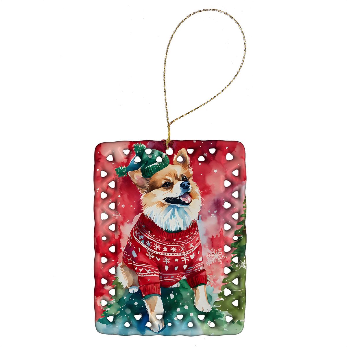 Pomeranian Christmas Porcelain Ornament Christmas Tree Hanging Decorations For Home Christmas Holiday, Rectangle, Gift, Multicolor_maomaolike.com