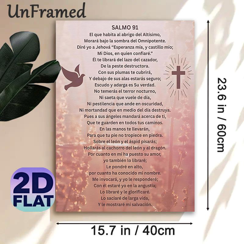 Spanish Psalm 91 Painting Poster, Warm-toned Religious Verse With Dove & Cross Poster, Inspirational Spiritual Decor Ideal For Home Or Prayer Space_maomaolike.com