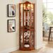 Glass Cabinet Lighted Corner Cabinet Corner Display Curio Cabinet, Glass Display With Light(Included)Bar Cabinet,Wine Cabinet With Adjustable Glass Shelves Carved Decoration Cherry Light(Included)_maomaolike.com