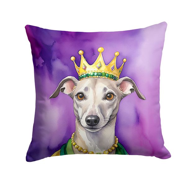 Whippet King Of Mardi Gras Throw Pillow Machine Washable, Indoor Outdoor Decorative Pillow For Couch, Bed Or Patio, 18Hx18W_maomaolike.com