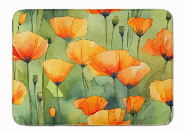 California California Poppies In Watercolor Memory Foam Kitchen Mat Machine Washable Anti-Fatigue Mat Cushion Comfort Bath Mat Or Kitchen Rug_maomaolike.com