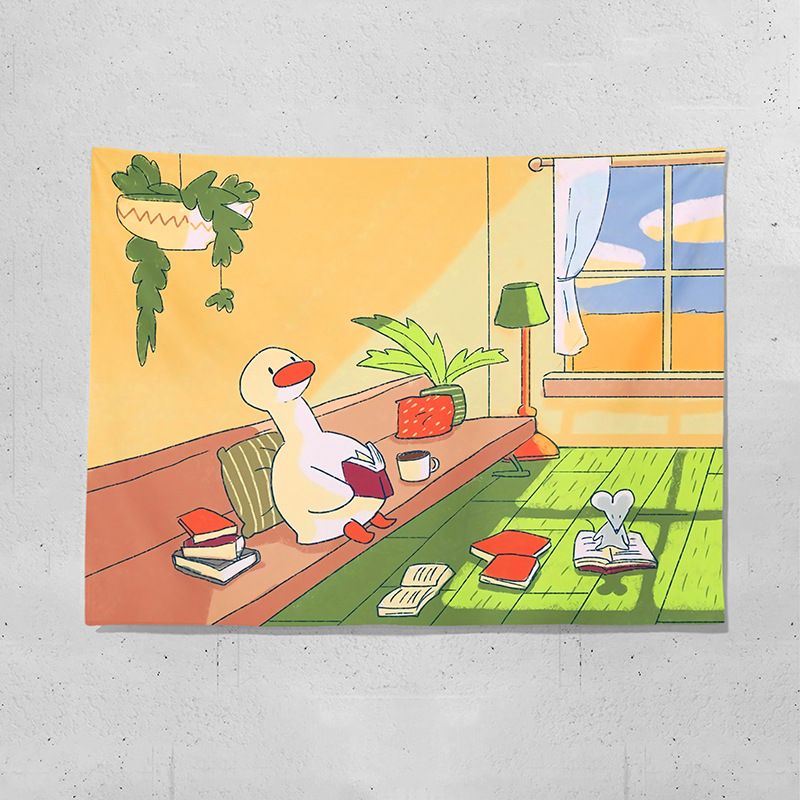 Cute Duck Background Cartoon Girl Bedroom Wall Rental Renovation Dormitory Bedside Decoration Hanging Cloth Ins Tapestry_maomaolike.com