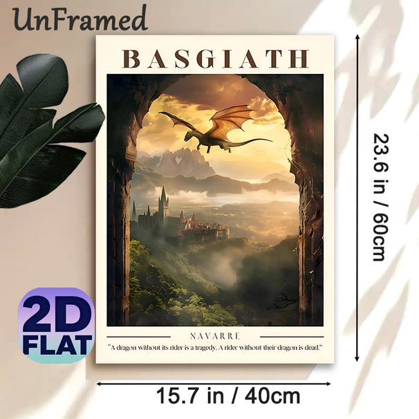 Basgiath Dragon Fantasy Painting Poster, Atmospheric Sunset Castle & Mountain Landscape Poster, Enchanting Magical Design, Ideal For Home Decor, Study_maomaolike.com