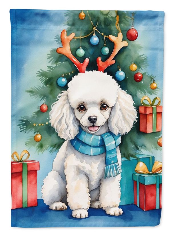 White Toy Poodle Christmas Reindeer House Flag Large Porch Sleeve Pole Decorative Outside Yard Banner Artwork Wall Hanging, Polyester, House Size, Multicolor_maomaolike.com