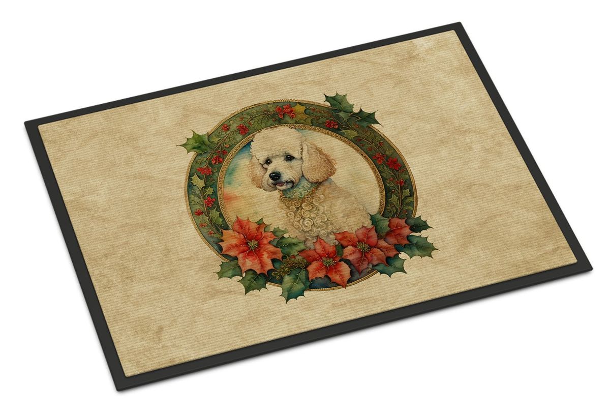 Poodle Christmas Flowers Doormat Front Door Mat Indoor Outdoor Rugs For Entryway, Non Slip Washable Low Pile, 24H X 36W_maomaolike.com