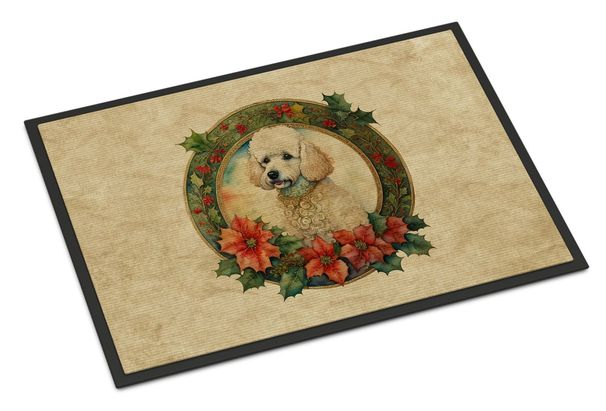 Poodle Christmas Flowers Doormat Front Door Mat Indoor Outdoor Rugs For Entryway, Non Slip Washable Low Pile, 24H X 36W_maomaolike.com