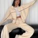 Women's Clothing leisure suit long sleeved half high collar cardigan sweater lace up striped trousers_maomaolike.com