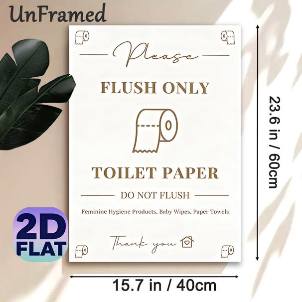 Toilet Flush Guideline Painting Poster, Neutral Minimalist Typographic Poster, Clear Restroom Usage Reminder Ideal For Home, Guest Bathroom And Public_maomaolike.com
