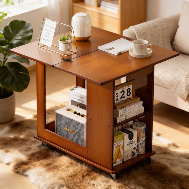 Bamboo Folding Edge Table With Movable Storage, Foldable Tabletop Suitable For Beds And Sofas, Saving Space, Multiple Storage Spaces, Natural Texture_maomaolike.com