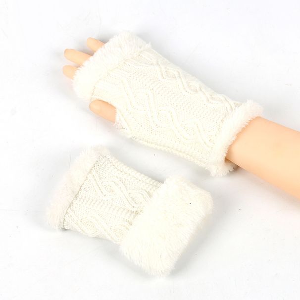 Unisex Warm wool cloth with soft nap is knitted gloves wristbands fingerless gloves with velvet the cold wool false sleeves gauntlets_maomaolike.com