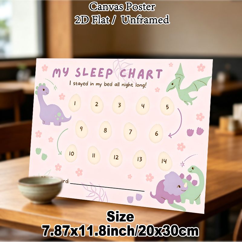 Dinosaur-themed Sleep Reward Chart Painting Poster, Pastel-toned Cute Dinosaur Illustration Poster, Practical Tool To Track Overnight Sleep Habits For_maomaolike.com