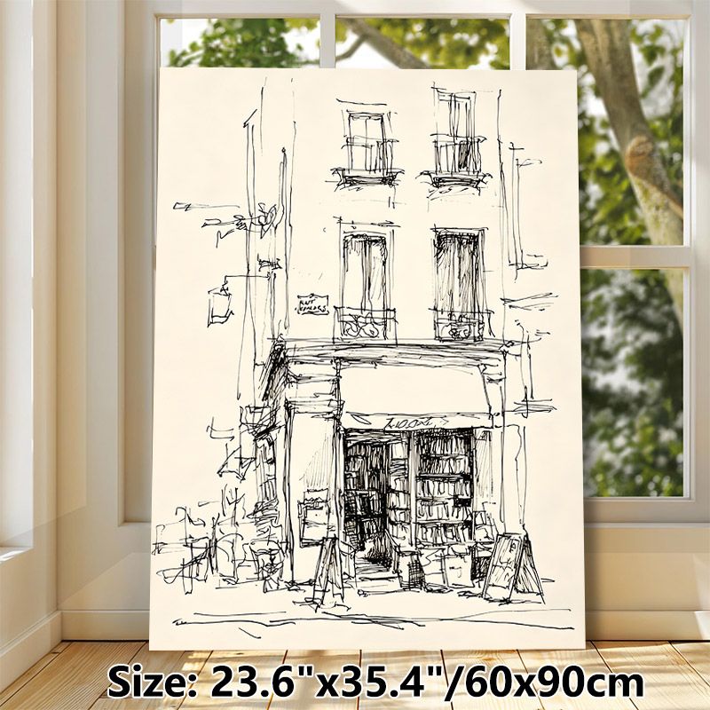 Vintage Building Sketch Painting Poster, Minimalist Hand-drawn Ink Street-side Building Poster, Artistic Sketch Design Adds Refined Charm, Ideal For_maomaolike.com