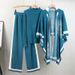 Women's Clothing new slim and fashionable long sleeved sweater + shawl + casual wide leg pants three piece suit_maomaolike.com