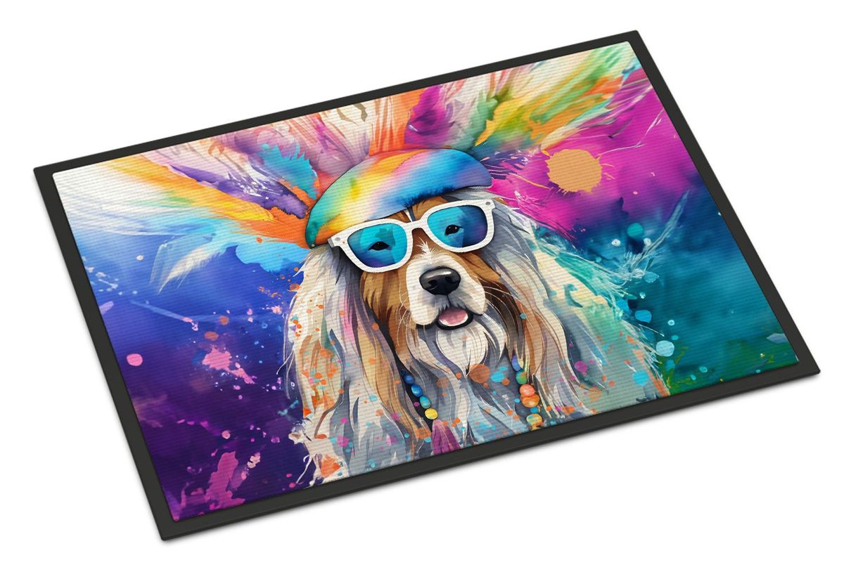 Bearded Collie Hippie Dawg Doormat Front Door Mat Indoor Outdoor Rugs For Entryway, Non Slip Washable Low Pile, 24H X 36W_maomaolike.com