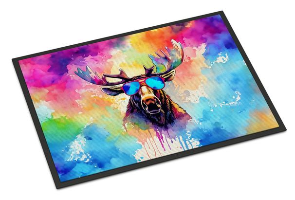 Hippie Animal Moose Doormat Front Door Mat Indoor Outdoor Rugs For Entryway, Non Slip Washable Low Pile, 24H X 36W_maomaolike.com