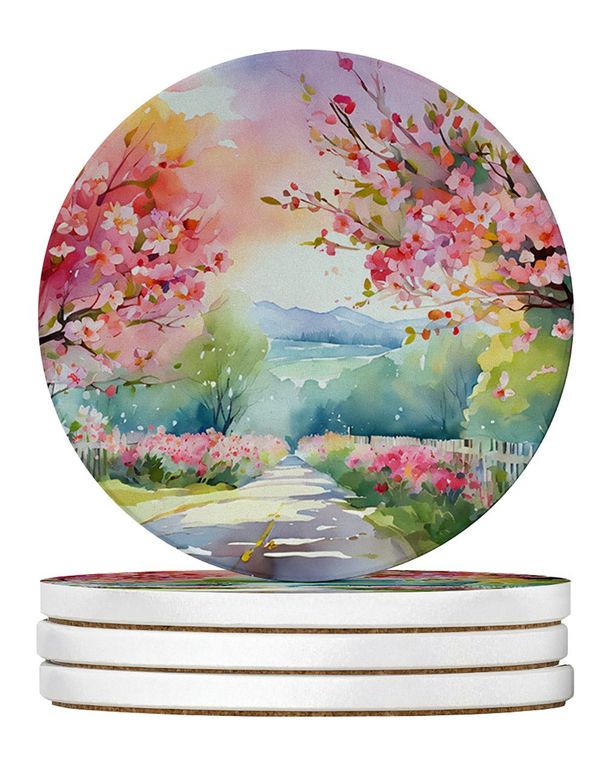 Michigan Blossoms In Watercolor Large Sandstone Coasters Pack Of 4 Absorbent Round Coasters Decor Gifts For Men Or Women, 4 In, Multicolor_maomaolike.com