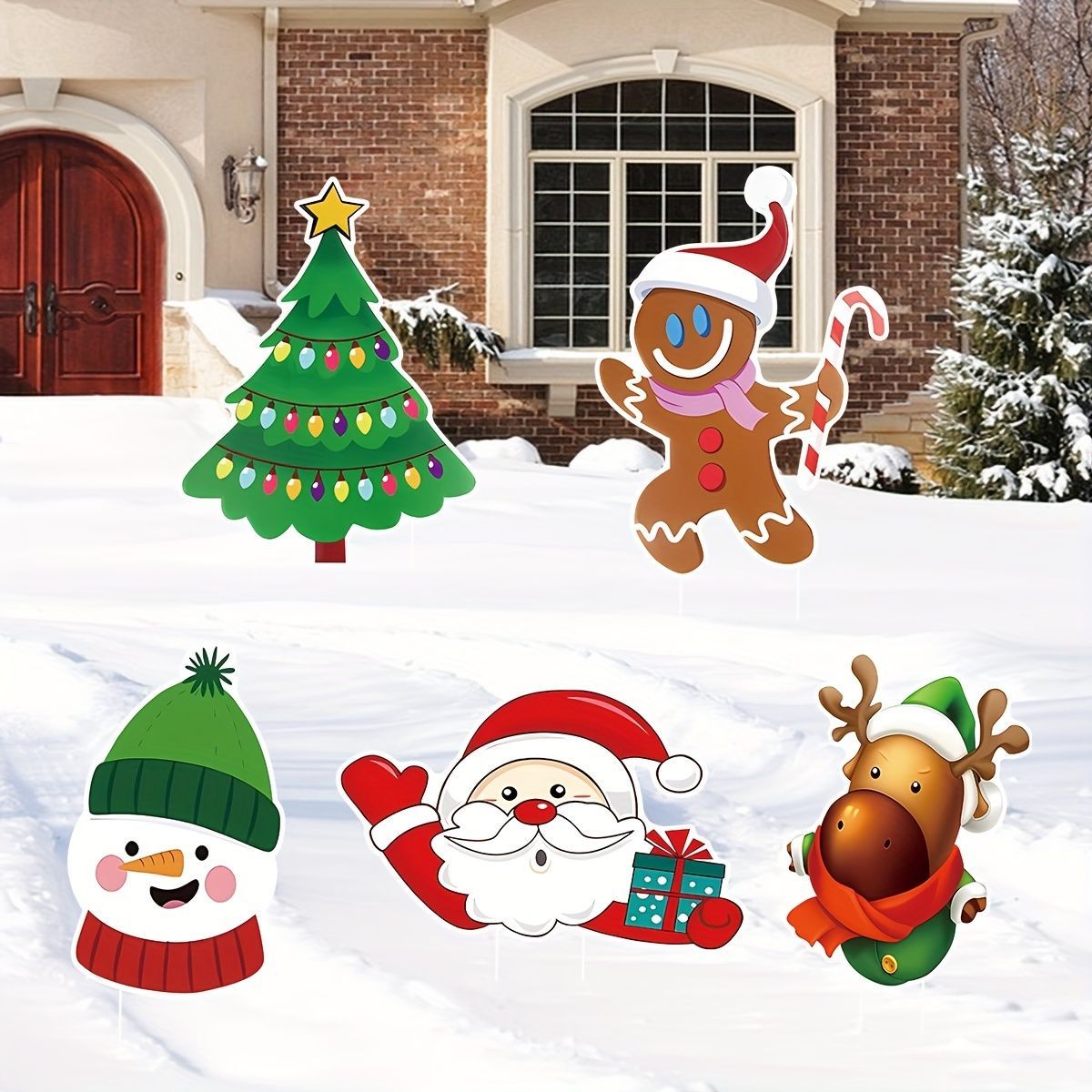 5PCS Christmas Decorations Yard Signs Santa Claus Reindeer Snowman Xmas Signs Outdoor For Christmas Outdoor Holiday Garden Yard Lawn Decor_maomaolike.com