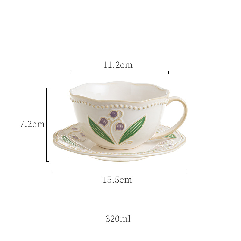 European Style Ceramic Hand-painted Relief Underglaze Color Coffee Cup And Dish Set_maomaolike.com