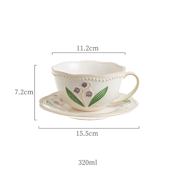 European Style Ceramic Hand-painted Relief Underglaze Color Coffee Cup And Dish Set_maomaolike.com