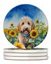 Goldendoodle In Sunflowers Large Sandstone Coasters Pack Of 4 Absorbent Round Coasters Decor Gifts For Men Or Women, 4 In, Multicolor_maomaolike.com