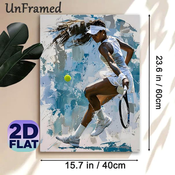 Tennis Themed Painting Poster, Bold Abstract Dynamic Female Tennis Player In Action Poster, Vibrant Sports-inspired Wall Art Ideal For Gym, Sports_maomaolike.com