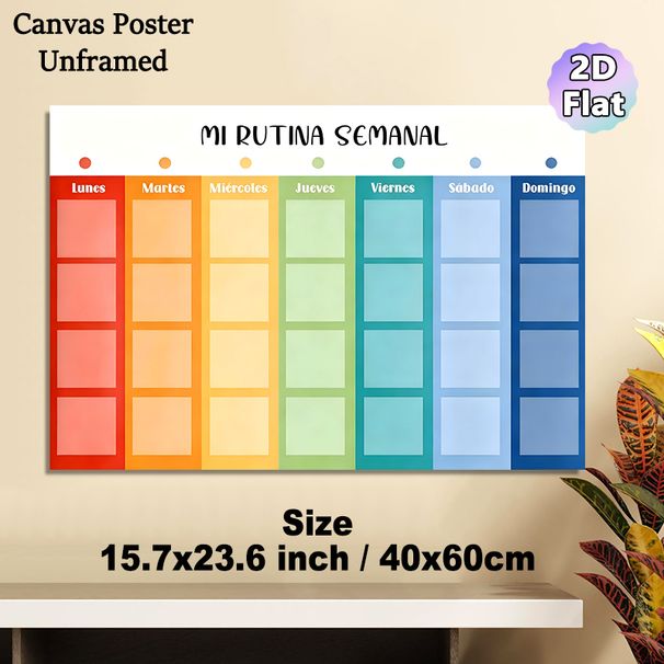 Spanish Weekly Routine Painting Poster, Vibrant Rainbow Grid-style Planner Poster, Clear Structured Layout To Organize Weekly Schedules, Ideal For_maomaolike.com
