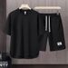 Men's Clothing Summer fashion brand new short sleeved T suit men's loose large size shorts set advanced handsome waffle two piece suit_maomaolike.com