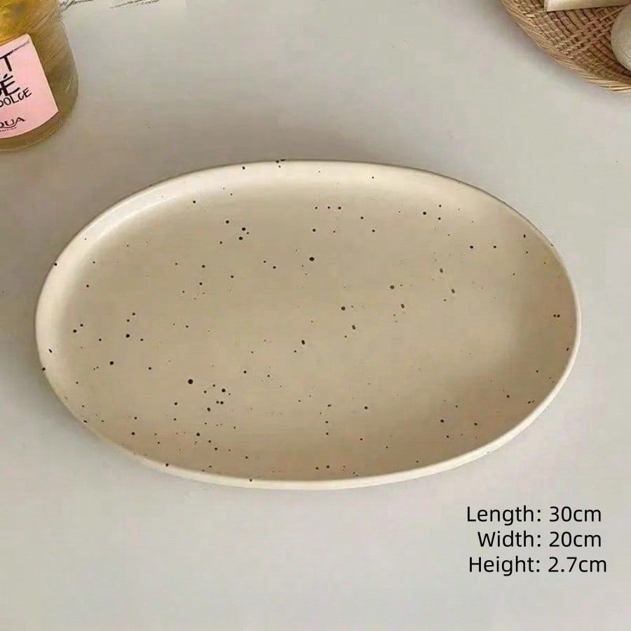 Scandinavian 30cm Matte Ceramic Platter - Oversized Oval Stoneware Plate | Commercial-Grade Textured Finish | Nordic Minimalist Dining Essential_maomaolike.com