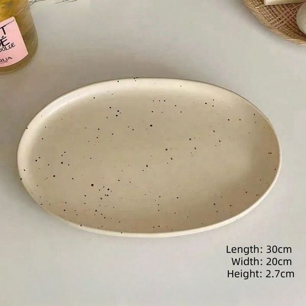 Scandinavian 30cm Matte Ceramic Platter - Oversized Oval Stoneware Plate | Commercial-Grade Textured Finish | Nordic Minimalist Dining Essential_maomaolike.com