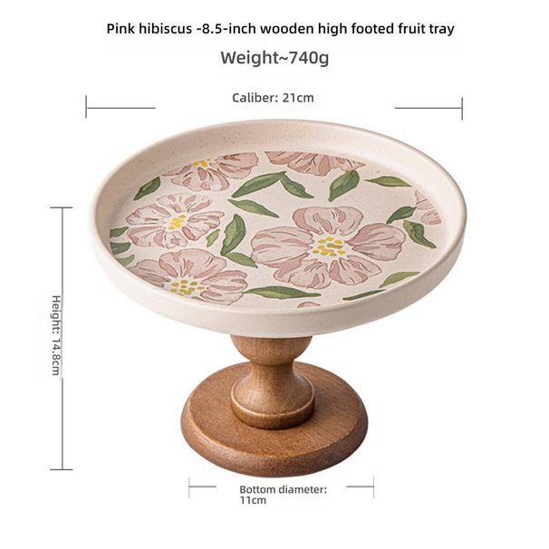 Handcrafted Wooden Pedestal Tray – Rustic Ceramic Fruit Display With Organic Texture, Multi-Level Dessert Stand For_maomaolike.com